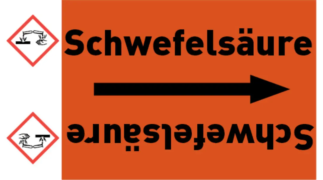 Kennzeichnungsband Schwefelsäure orange/schwarz bis Ø 50 mm 33 m/Rolle