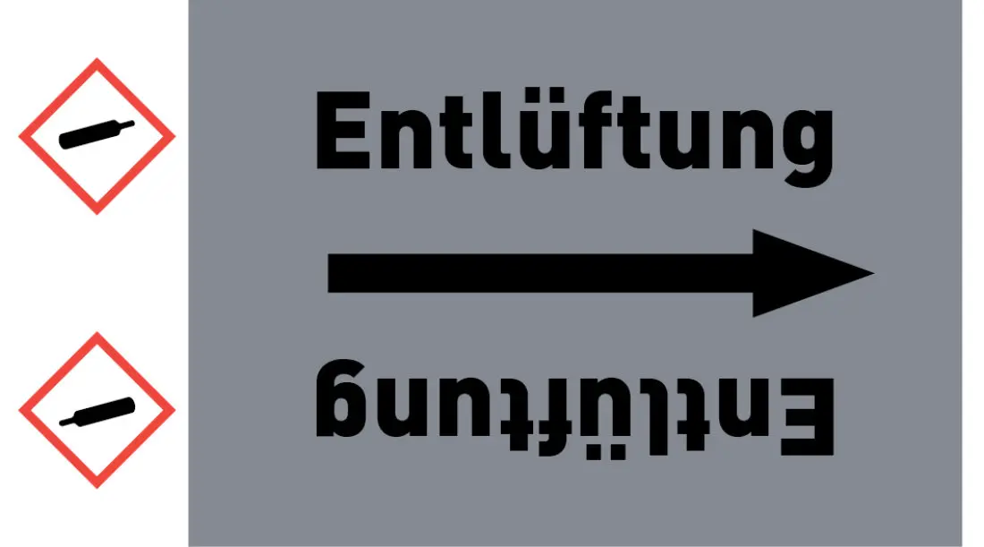 Kennzeichnungsband Entlüftung grau/schwarz ab Ø 50 mm 33 m/Rolle