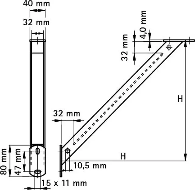 Stützstrebe Typ 350 Länge 495 mm 45°