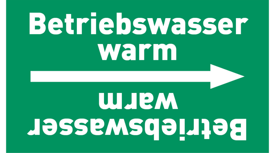 Kennzeichnungsband Betriebswasser warm grün/weiß ab Ø 50 mm 33 m/Rolle