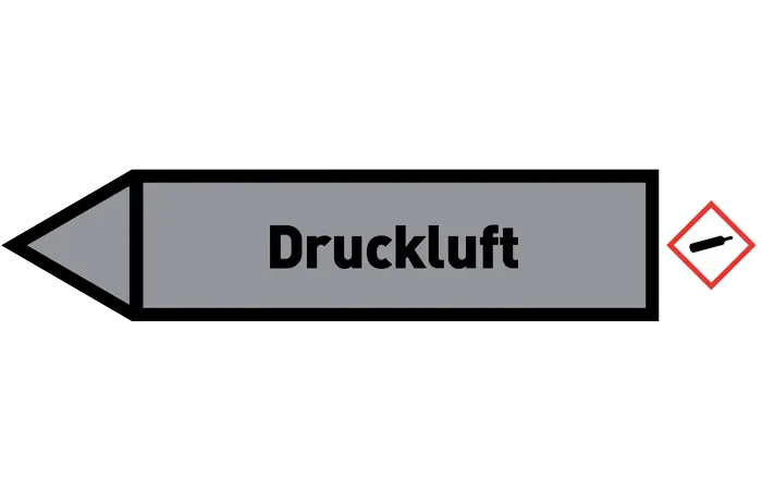 Pfeil links Druckluft grau/schwarz 125x25 mm