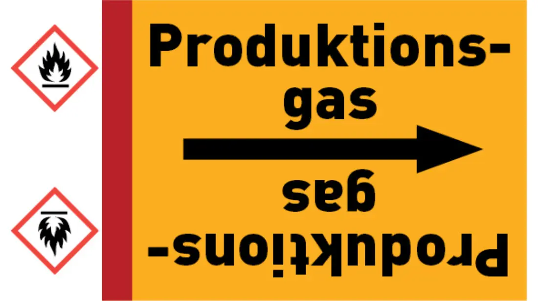 Kennzeichnungsband Produktionsgas gelb/schwarz bis Ø 50 mm 33 m/Rolle