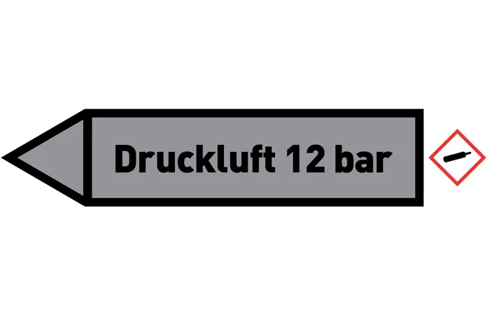 Pfeil links Druckluft 12 bar grau/schwarz 125x25 mm