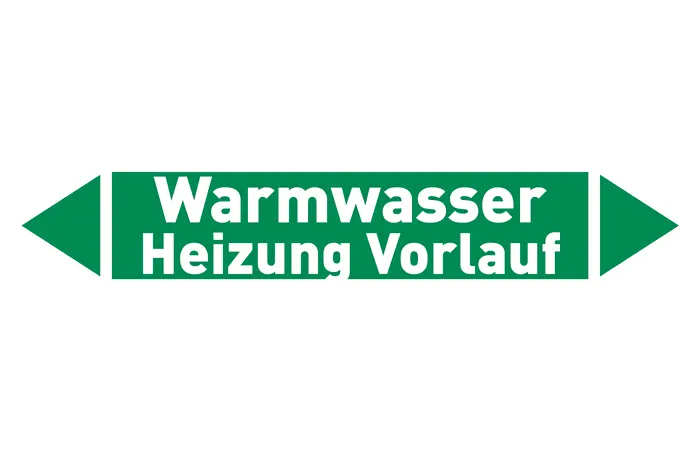 Pfeil Warmwasser Heizung Vorlauf grün/weiß 215x40 mm