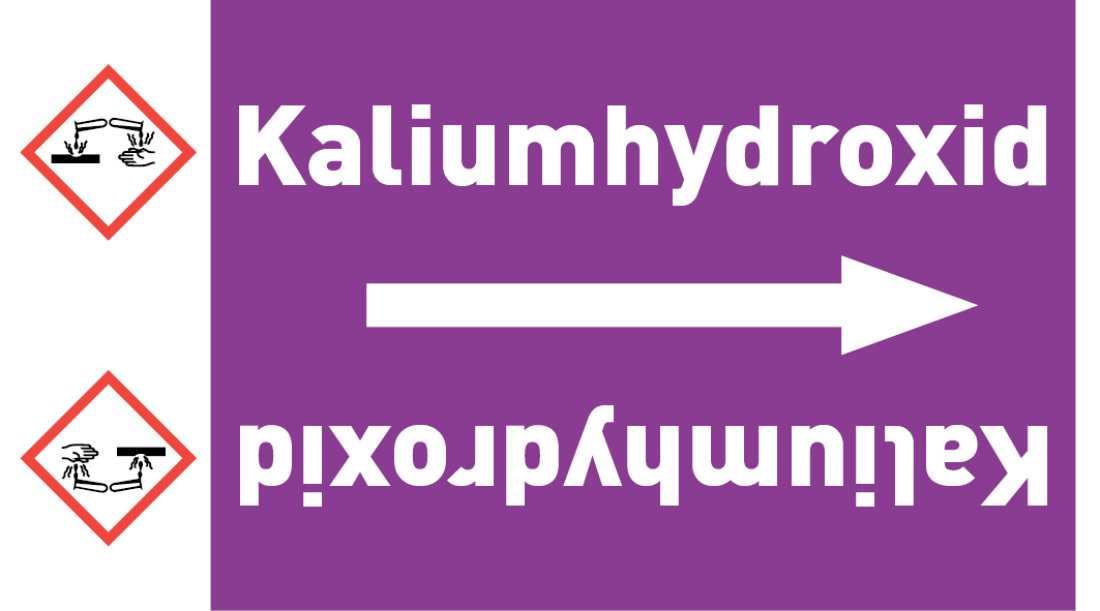 Kennzeichnungsband Kaliumhydroxid violett/weiß ab Ø 50 mm 33 m/Rolle