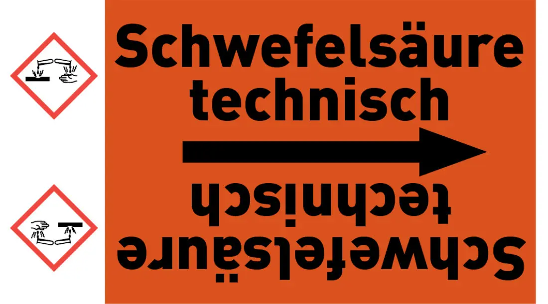 Kennzeichnungsband Schwefelsäure technisch orange/schwarz ab Ø 50 mm 33 m/Rolle