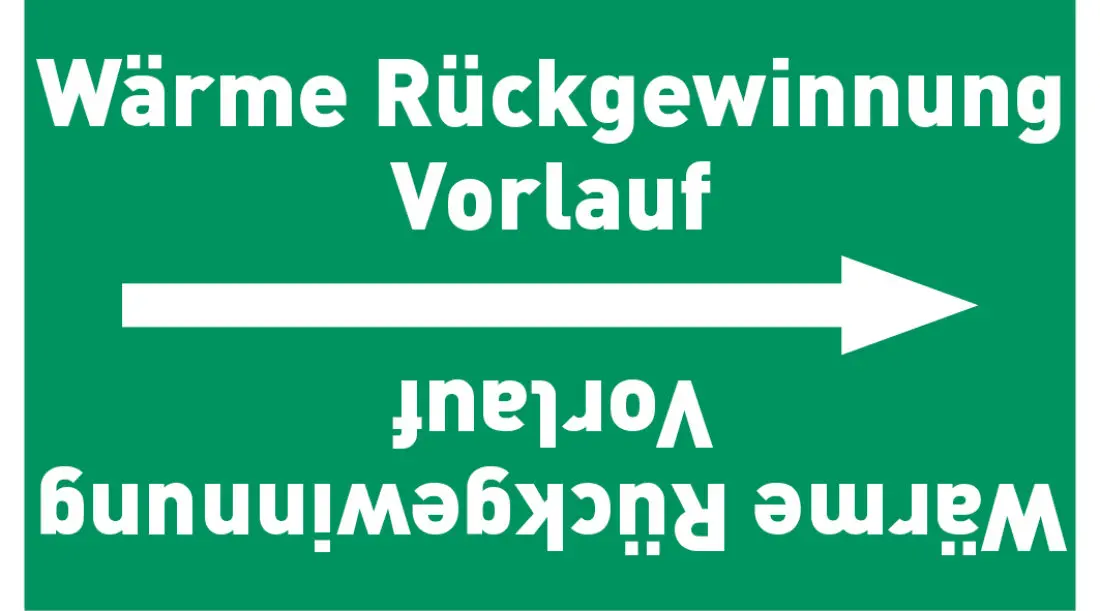 Kennzeichnungsband Wärme Rückgewinnung Vorlauf grün/weiß ab Ø 50 mm 33 m/Rolle