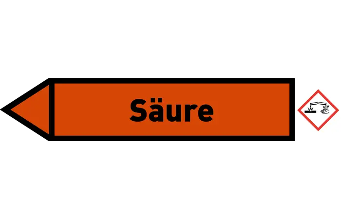 Pfeil links Säure orange/schwarz 215x40 mm