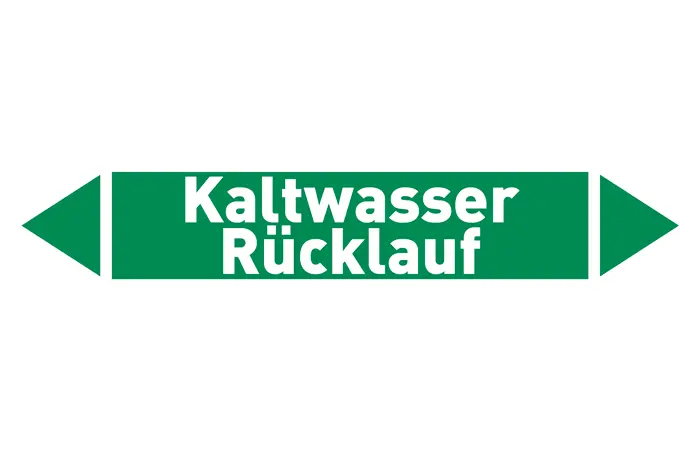 Pfeil Kaltwasser Rücklauf grün/weiß 215x40 mm