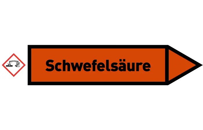 Pfeil rechts Schwefelsäure orange/schwarz 125x25 mm