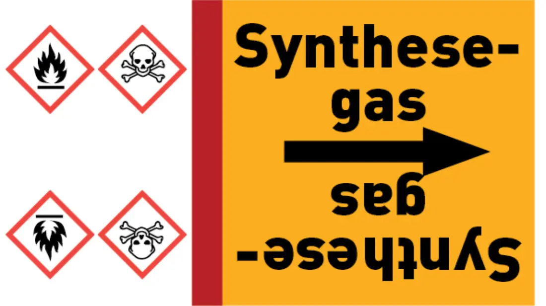 Kennzeichnungsband Synthesegas gelb/schwarz bis Ø 50 mm 33 m/Rolle