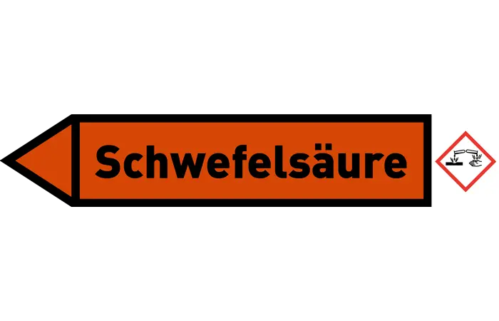 Pfeil links Schwefelsäure orange/schwarz 215x40 mm