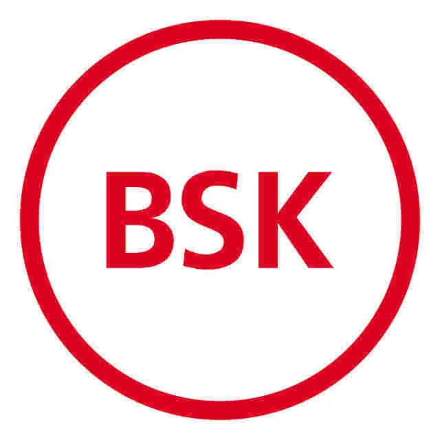 Plakette Ø 40 mm "BSK" weiß/rot; 1 VPE (200 Stück)