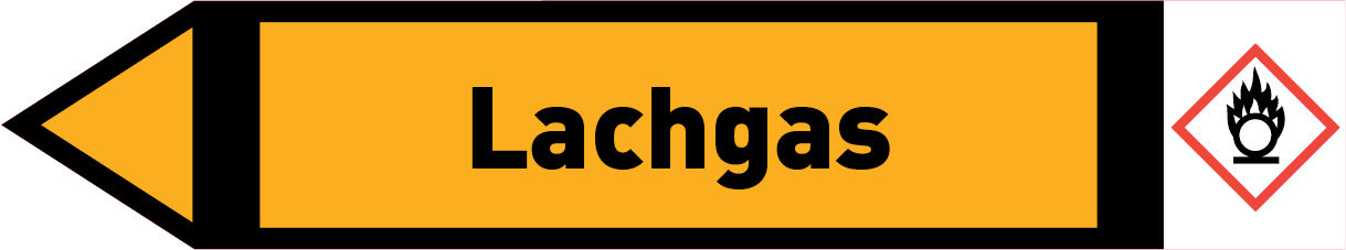 Pfeil links Lachgas gelb/schwarz 215x40 mm