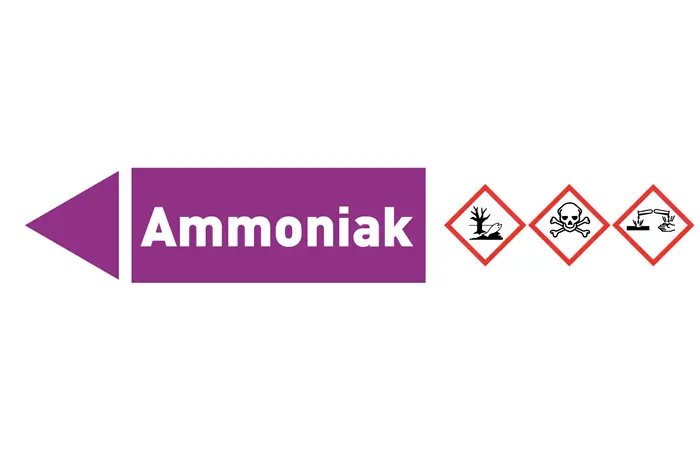 Pfeil links Ammoniak violett/weiß 125x25 mm