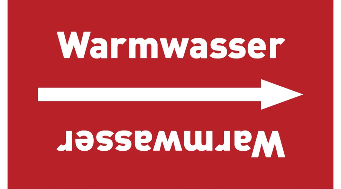 Kennzeichnungsband Warmwasser rot/weiß, ab Ø 50 mm 33 m/Rolle