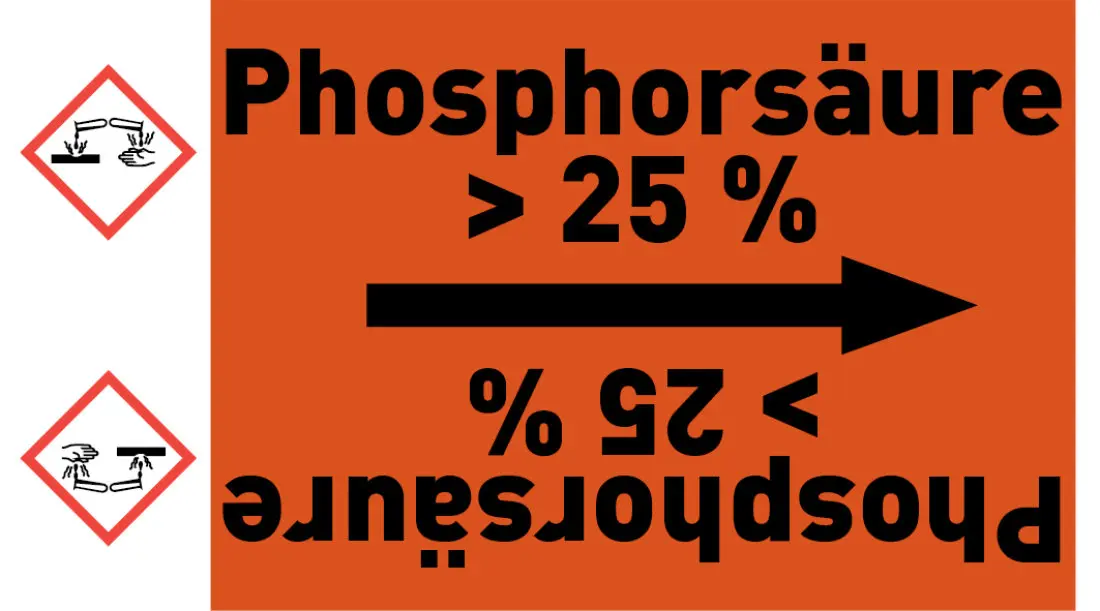 Kennzeichnungsband Phosphorsäure > 25 % orange/schwarz ab Ø 50 mm 33 m/Rolle