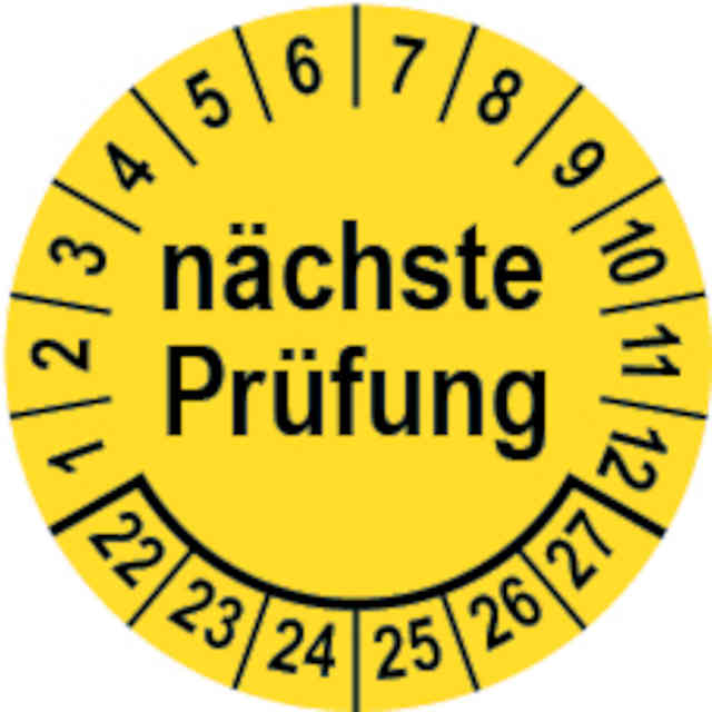 Prüfplakette Ø 20 mm "nächste Prüfung" gelb/schwarz, 1 VPE (200 Stück)