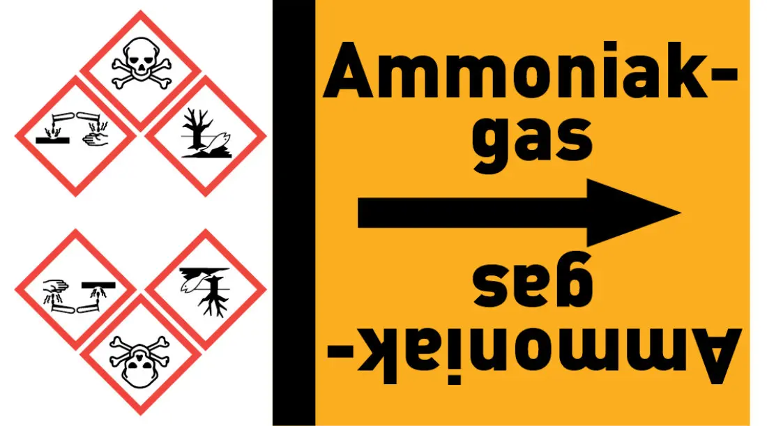 Kennzeichnungsband Ammoniakgas gelb/schwarz ab Ø 50 mm 33 m/Rolle