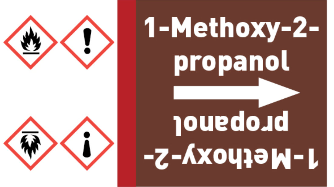 Kennzeichnungsband 1-Methoxy-2-propanol braun/weiß bis Ø 50 mm 33 m/Rolle