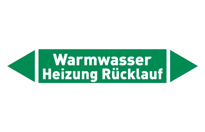 Pfeil Warmwasser Heizung Rücklauf grün/weiß 125x25 mm