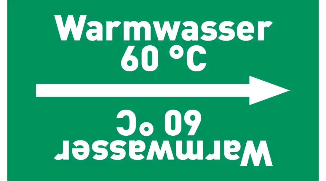 Kennzeichnungsband Warmwasser 60 °C grün/weiß ab Ø 50 mm 33 m/Rolle