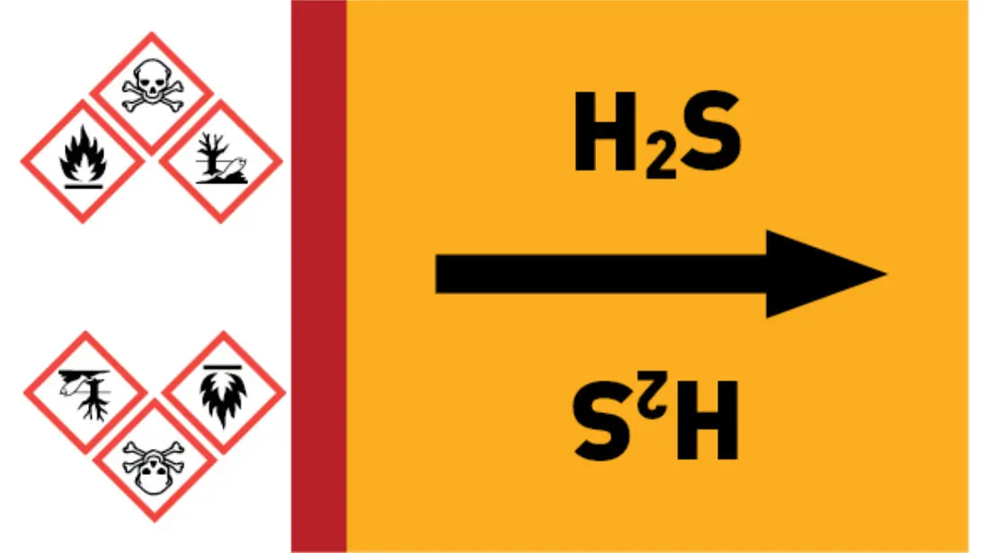 Kennzeichnungsband H2S gelb/schwarz bis Ø 50 mm 33 m/Rolle