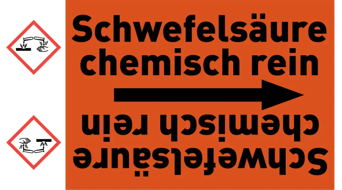 Kennzeichnungsband Schwefelsäure chemisch rein orange/schwarz ab Ø 50 mm 33 m/Rolle