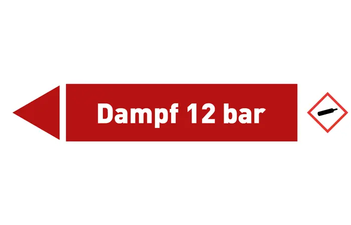 Pfeil links Dampf 12 bar rot/weiß 125x25 mm