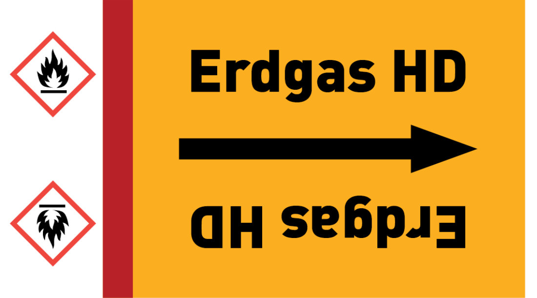 Kennzeichnungsband Erdgas HD gelb/schwarz ab Ø 50 mm 33 m/Rolle