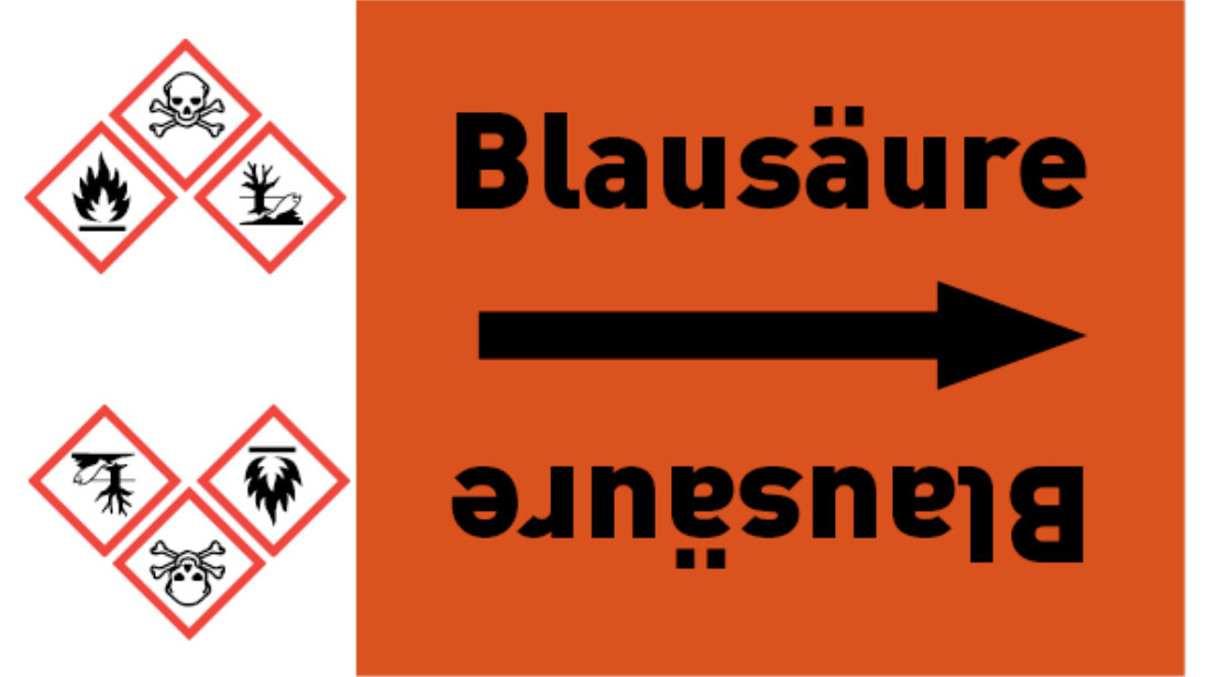 Kennzeichnungsband Blausäure orange/schwarz bis Ø 50 mm 33 m/Rolle