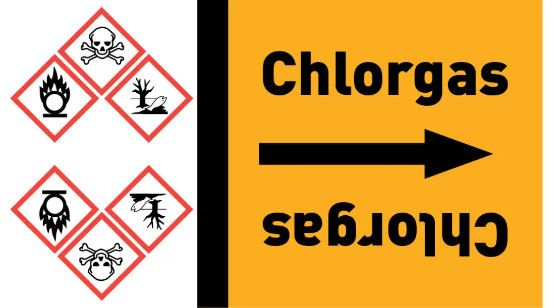 Kennzeichnungsband Chlorgas gelb/schwarz ab Ø 50 mm 33 m/Rolle