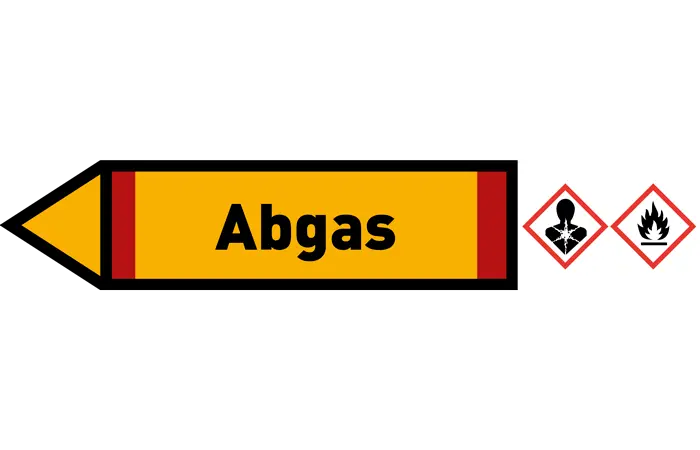 Pfeil links Abgas gelb/schwarz 215x40 mm