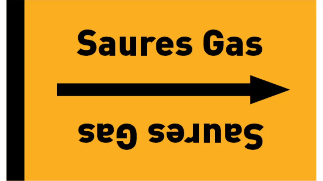 Kennzeichnungsband Saures Gas gelb/schwarz bis Ø 50 mm 33 m/Rolle