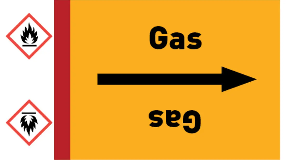 Kennzeichnungsband Gas gelb/schwarz, bis Ø 50 mm 33 m/Rolle