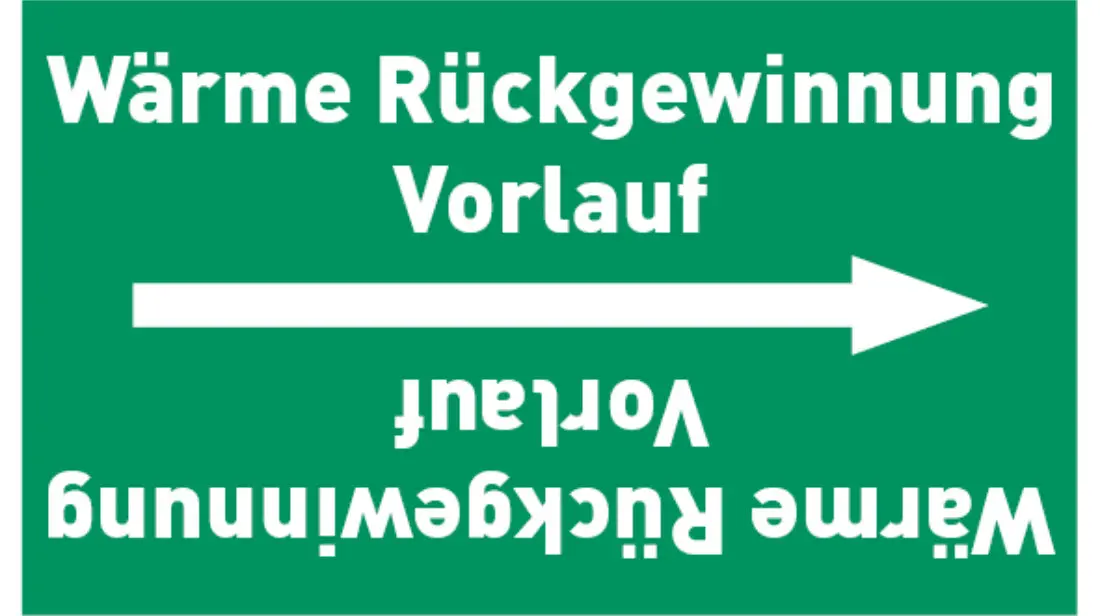 Kennzeichnungsband Wärme Rückgewinnung Vorlauf grün/weiß bis Ø 50 mm 33 m/Rolle