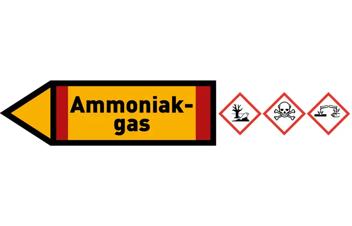 Pfeil links Ammoniakgas gelb/schwarz 215x40 mm