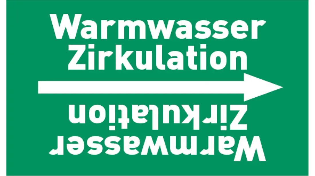 Kennzeichnungsband Warmwasser Zirkulation grün/weiß, bis Ø 50 mm 33 m/Rolle