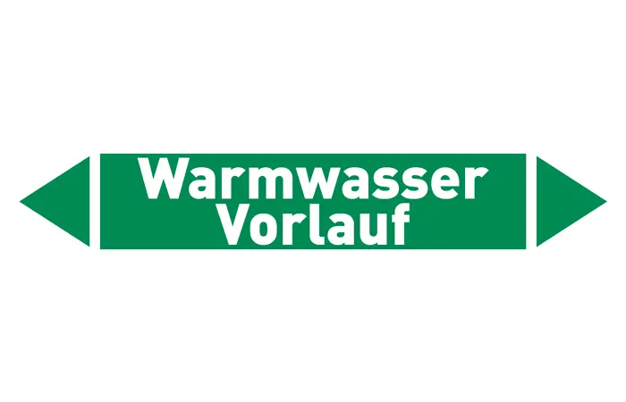 Pfeil Warmwasser Vorlauf grün/weiß 215x40 mm