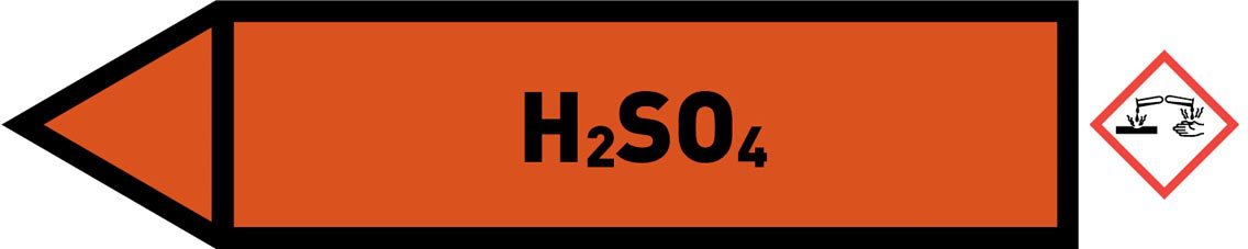 Pfeil links H2SO4 orange/schwarz 125x25 mm