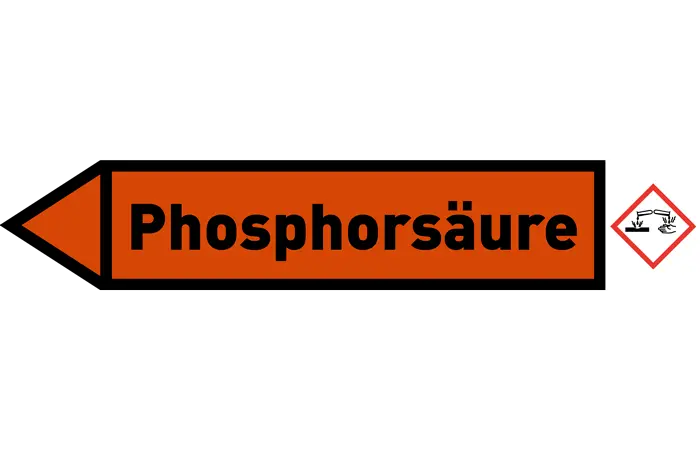 Pfeil links Phosphorsäure orange/schwarz 215x40 mm