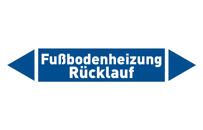 Pfeil Fußbodenheizung Rücklauf blau/weiß 125x25 mm