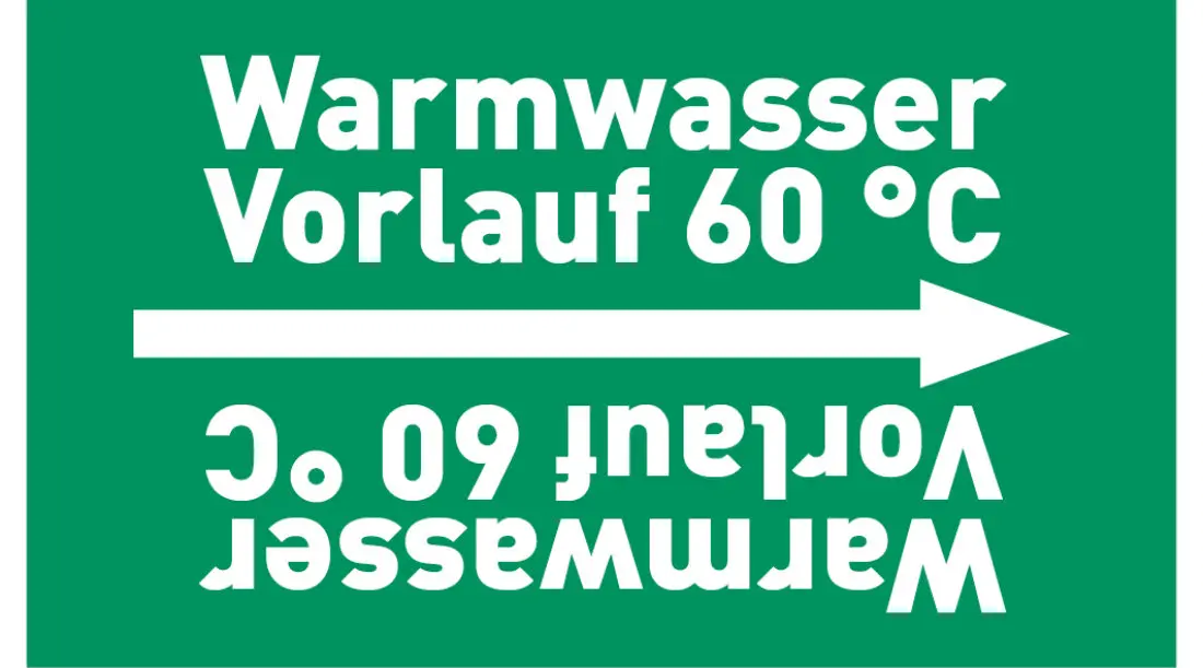 Kennzeichnungsband Warmwasser Vorlauf 60 °C grün/weiß ab Ø 50 mm 33 m/Rolle