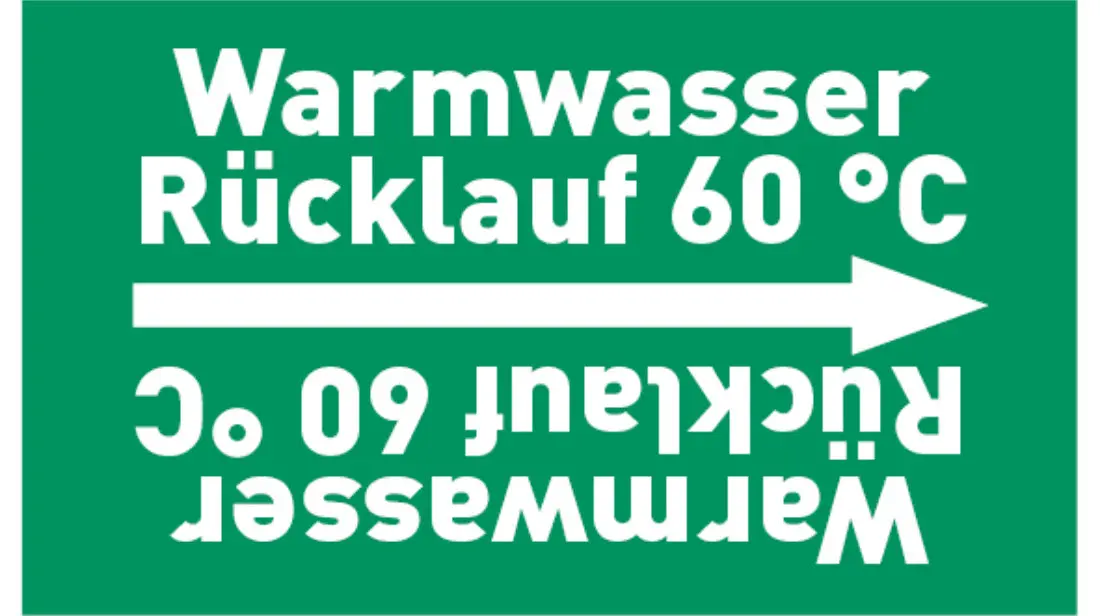 Kennzeichnungsband Warmwasser Rücklauf 60 °C grün/weiß bis Ø 50 mm 33 m/Rolle