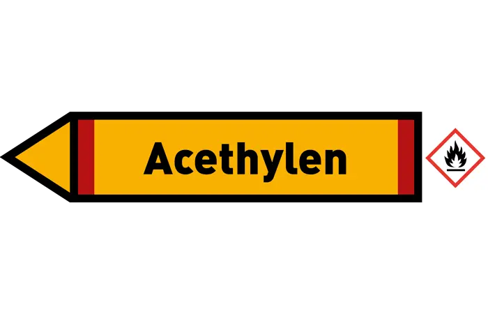 Pfeil links Acethylen gelb/schwarz 215x40 mm