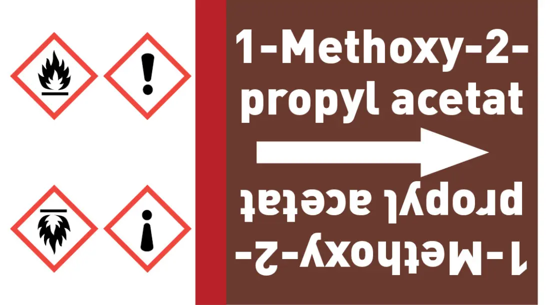 Kennzeichnungsband 1-Methoxy-2-propyl acetat braun/weiß ab Ø 50 mm 33 m/Rolle