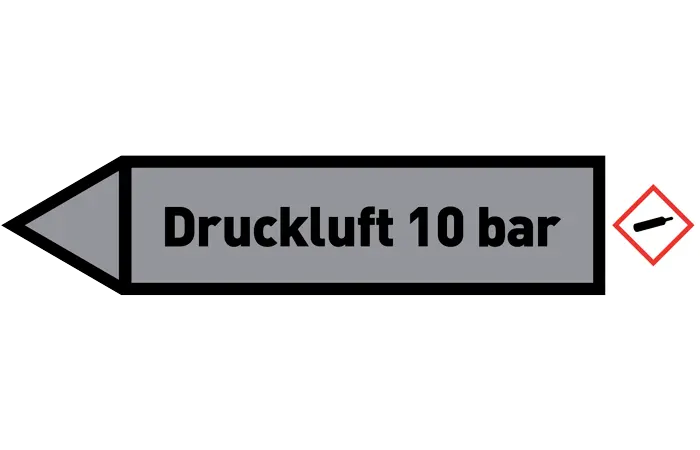 Pfeil links Druckluft 10 bar grau/schwarz 125x25 mm