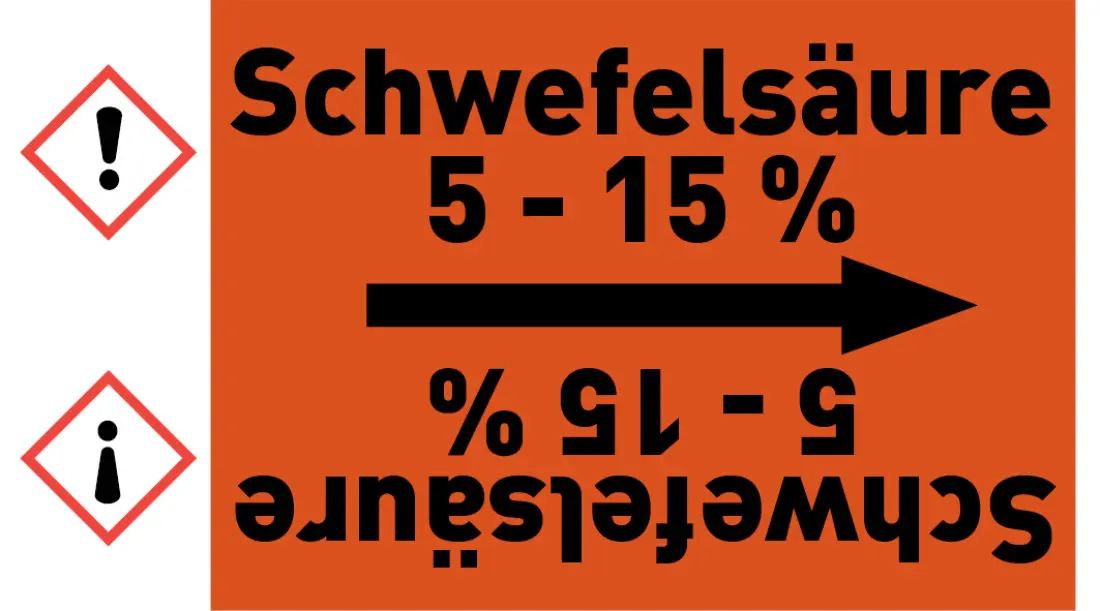 Kennzeichnungsband Schwefelsäure 5 - 15 % orange/schwarz ab Ø 50 mm 33 m/Rolle