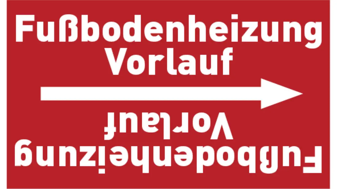 Kennzeichnungsband Fußbodenheizung Vorlauf rot/weiß, bis Ø 50 mm 33 m/Rolle