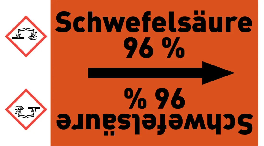 Kennzeichnungsband Schwefelsäure 96 % orange/schwarz ab Ø 50 mm 33 m/Rolle